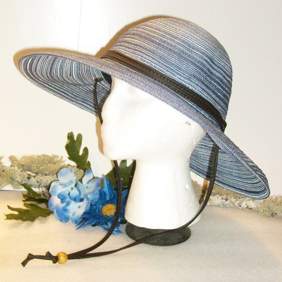 Sloggers Accessories - SOLD! Sloggers NWOT Wide Brim Blue Braided Sun Hat w/ Wind Lanyard - UPF 50+